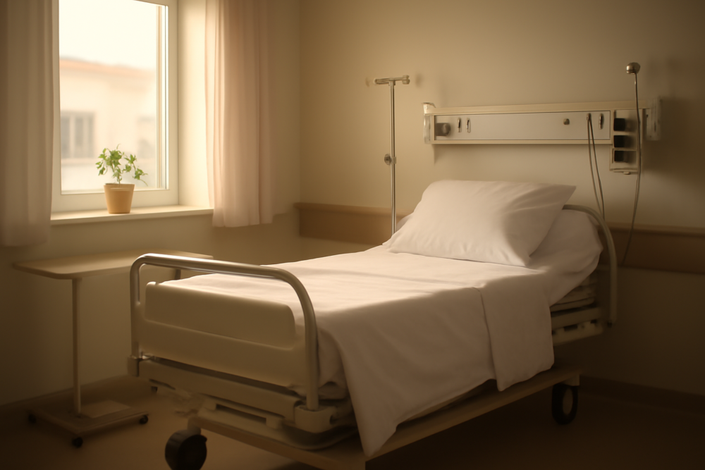 Lege herstelkamer in een kliniek met zachte belichting, symbool voor GHB-ontwenning